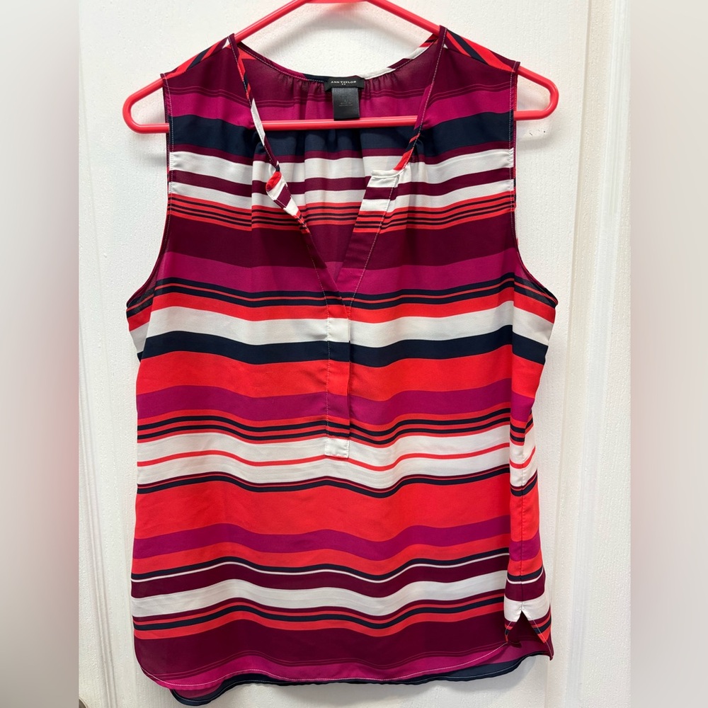 Women’s Ann Taylor Striped Sleeveless Tank - Pink, Red, Navy, White Size Large